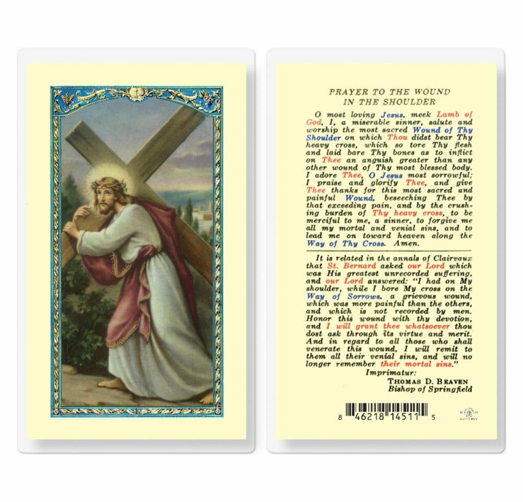 Wound In The Shoulder Laminated Holy Card 25 Pack Buy Religious