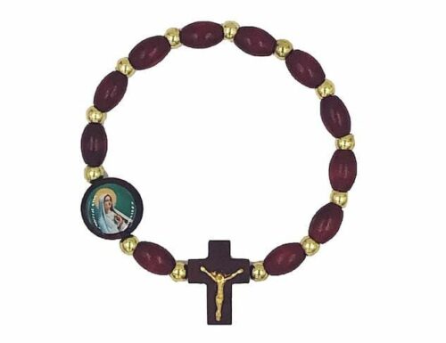 Immaculate Heart of Mary Wood Rosary Bracelet with Cross