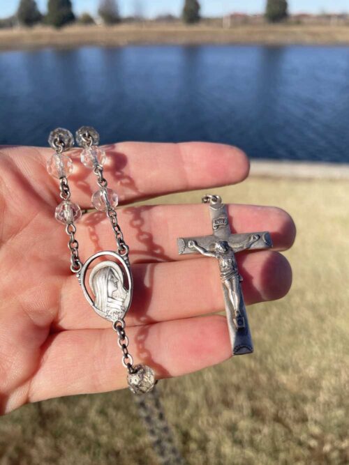 Vintage Creed Sterling Rosary with Faceted Crystal Beads