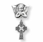 Sterling Silver Irish Baby Irish Celtic cross Pendant on a Angel Pin