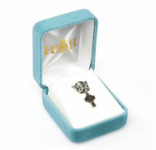 Sterling Silver Irish Baby Irish Celtic cross Pendant on a Angel Pin - Image 2