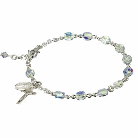 Sterling Silver Rosary Bracelet Created with 6mm Aurora Borealis Swarovski Crystal Semi-Flat Beads by HMH