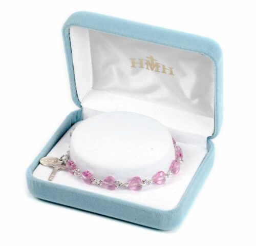 Sterling Silver Rosary Bracelet Created with 8mm Pink Swarovski Crystal Heart Shape Beads by HMH - Image 2