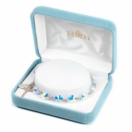 Sterling Silver Rosary Bracelet Created with 8mm Swarovski Crystal Flower Shape Beads by HMH