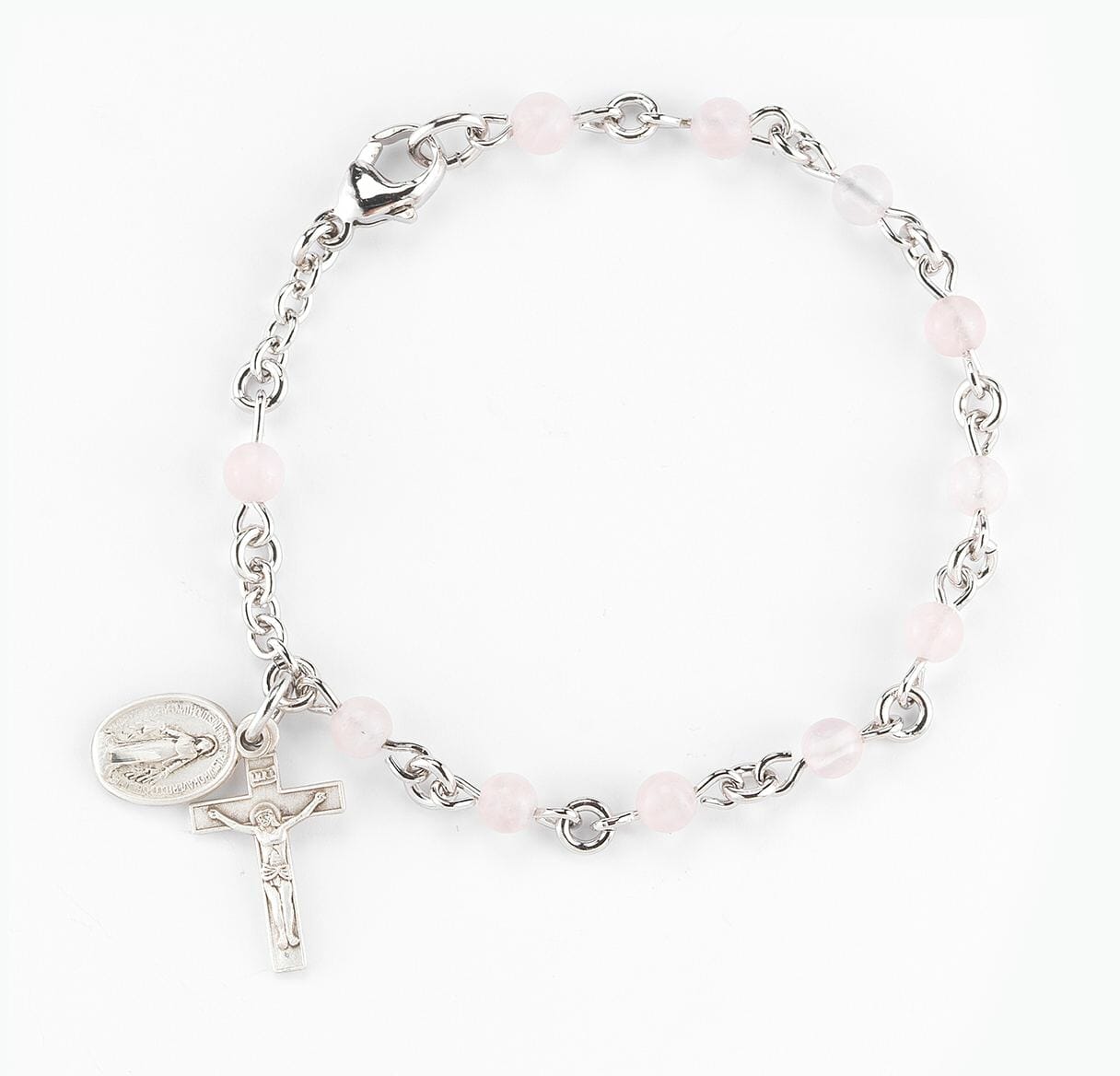 Genuine Round Rose Quartz Sterling Silver Rosary Bracelet - Buy ...