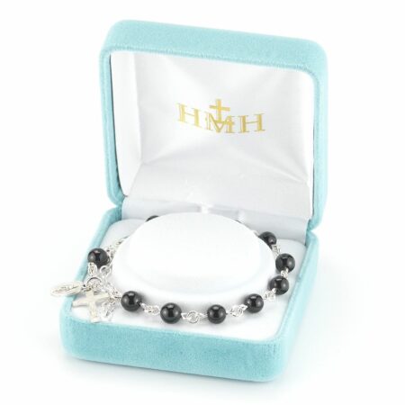 Genuine Onyx Round Sterling Silver Rosary Bracelet