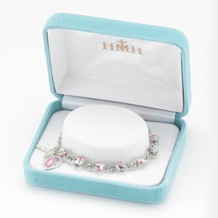 Rose Embedded Round Murano Glass Sterling Silver Rosary Bracelet