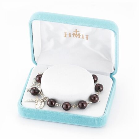 Genuine Garnet Round Sterling Silver Rosary Bracelet