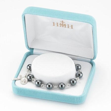 Genuine Hematite Round Sterling Silver Rosary Bracelet 8mm