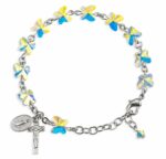 Sterling Silver Rosary Bracelet Created with 8mm Aurora Borealis Swarovski Crystal Butterfly Beads by HMH
