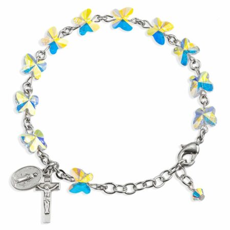 Sterling Silver Rosary Bracelet Created with 8mm Aurora Borealis Swarovski Crystal Butterfly Beads by HMH