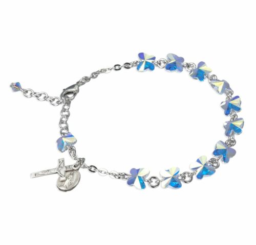 Sterling Silver Rosary Bracelet Created with 8mm Aurora Borealis Swarovski Crystal Butterfly Beads by HMH - Image 2