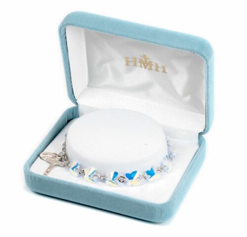 Sterling Silver Rosary Bracelet Created with 8mm Aurora Borealis Swarovski Crystal Butterfly Beads by HMH - Image 3
