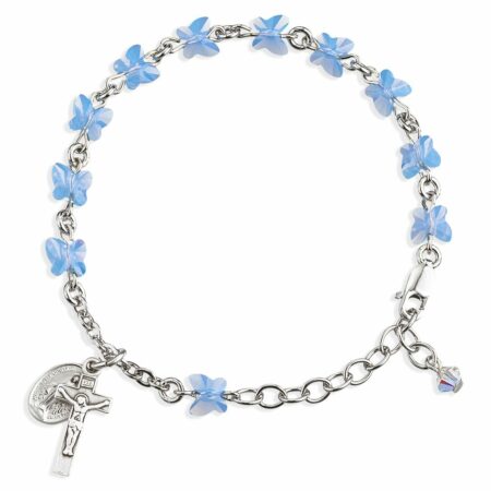 Sterling Silver Rosary Bracelet Created with 6mm Blue Opal Swarovski Crystal Butterfly Beads by HMH