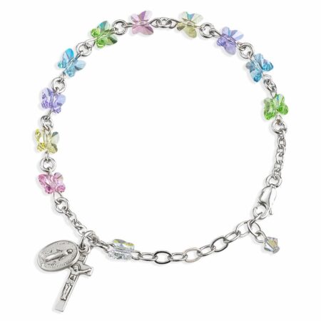 Sterling Silver Rosary Bracelet Created with 6mm Multi-Color Swarovski Crystal Butterfly Beads by HMH