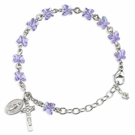 Sterling Silver Rosary Bracelet Created with 6mm Violet Swarovski Crystal Butterfly Beads by HMH