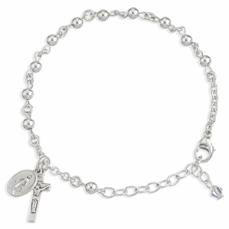 High Polished Round Sterling Silver Rosary Bracelet