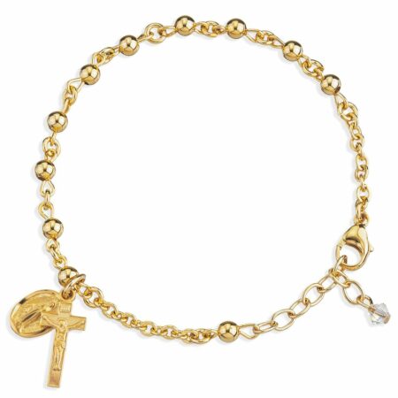 High Polished Round Gold Over Sterling Silver Rosary Bracelet