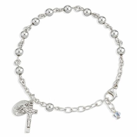 High Polished Round Sterling Silver Rosary Bracelet