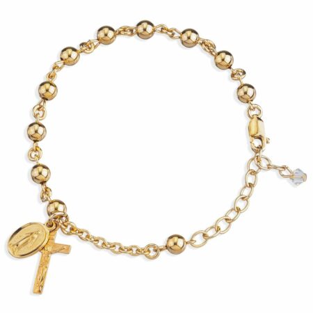 High Polished Round Gold Over Sterling Silver Rosary Bracelet