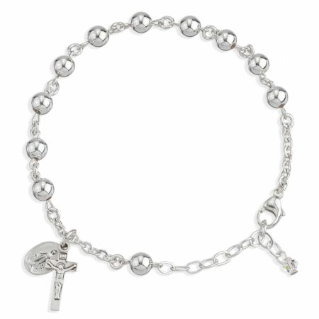 High Polished Round Sterling Silver Rosary Bracelet