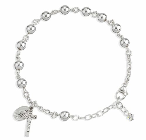 High Polished Round Sterling Silver Rosary Bracelet
