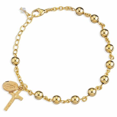 High Polished Round Gold Over Sterling Silver Rosary Bracelet