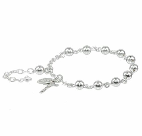 High Polished Round Sterling Silver Rosary Bracelet - Image 2