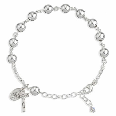 High Polished Round Sterling Silver Rosary Bracelet