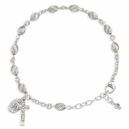 Corrugated Swirl Oval Sterling Silver Rosary Bracelet