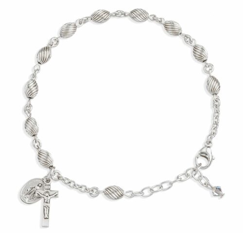 Corrugated Swirl Oval Sterling Silver Rosary Bracelet