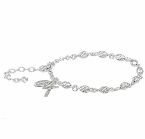 Corrugated Swirl Oval Sterling Silver Rosary Bracelet - Image 2