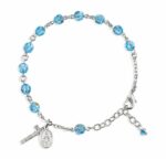 Sterling Silver Rosary Bracelet Created with 6mm Aqua Swarovski Crystal Round Beads by HMH