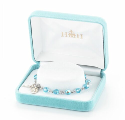 Sterling Silver Rosary Bracelet Created with 6mm Aqua Swarovski Crystal Round Beads by HMH - Image 2