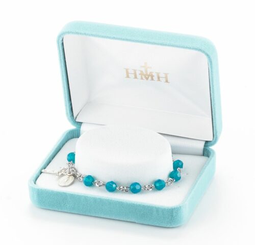 Sterling Silver Rosary Bracelet Created with 6mm Caribbean Blue Swarovski Crystal Round Beads by HMH - Image 2