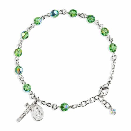 Sterling Silver Rosary Bracelet Created with 6mm Erinite Swarovski Crystal Round Beads by HMH