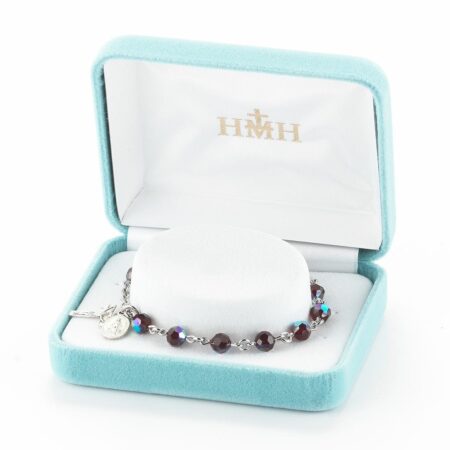 Sterling Silver Rosary Bracelet Created with 6mm Garnet Swarovski Crystal Round Beads by HMH