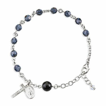 Sterling Silver Rosary Bracelet Created with 6mm Graphite Swarovski Crystal Round Beads by HMH
