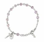 Sterling Silver Rosary Bracelet Created with 6mm Light Amethyst Swarovski Crystal Round Beads by HMH