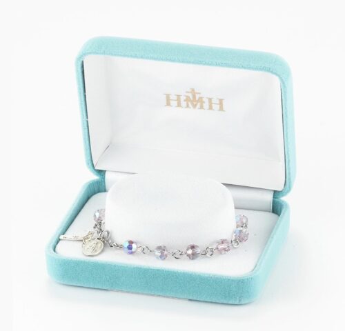 Sterling Silver Rosary Bracelet Created with 6mm Light Amethyst Swarovski Crystal Round Beads by HMH - Image 2