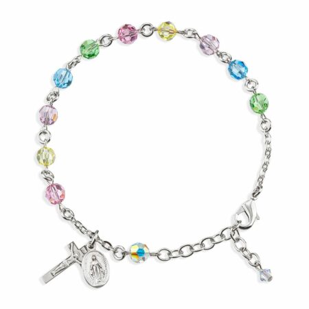 Sterling Silver Rosary Bracelet Created with 6mm Multi-Color Swarovski Crystal Round Beads by HMH