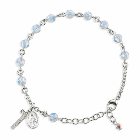 Sterling Silver Rosary Bracelet Created with 6mm Opal Swarovski Crystal Round Beads by HMH