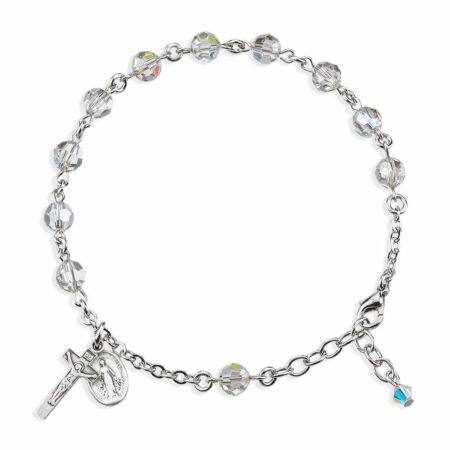 Sterling Silver Rosary Bracelet Created with 6mm Smoked Swarovski Crystal Round Beads by HMH