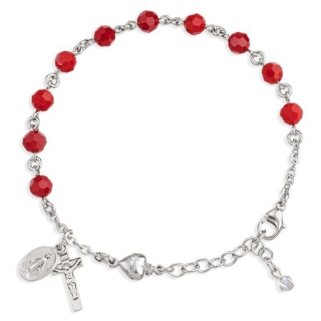 Sterling Silver Rosary Bracelet Created with 6mm Coral Swarovski Crystal Round Beads by HMH