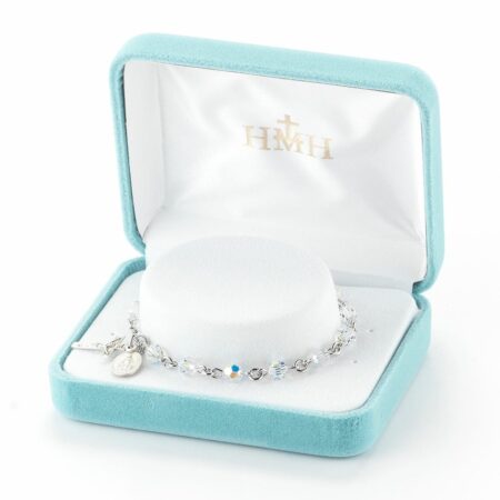 Sterling Silver Rosary Bracelet Created with 5mm Aurora Borealis Swarovski Crystal Round Beads by HMH