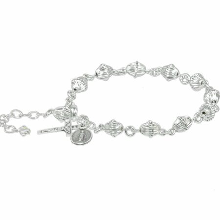 Bicone Corrugated Sterling Silver Rosary Bracelet