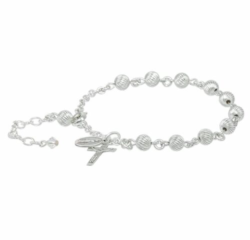 Swirl Corrugated Sterling Silver Rosary Bracelet - Image 2