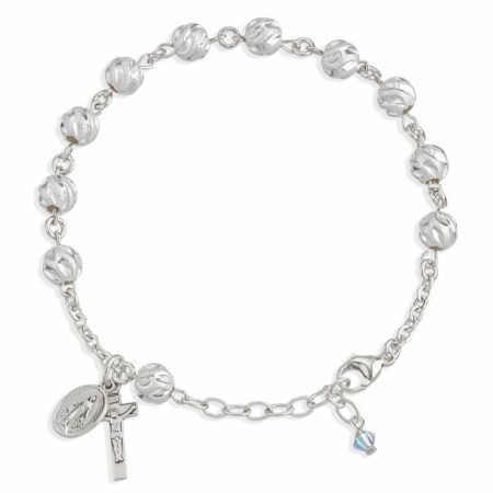 Swirl Semi-Frosted Round Sterling Silver Rosary Bracelet