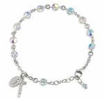 Sterling Silver Rosary Bracelet Created with 6mm Aurora Borealis Swarovski Crystal Semi-Flat Beads by HMH