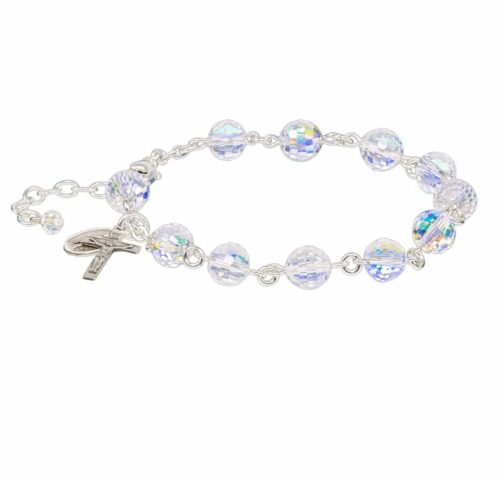 Sterling Silver Rosary Bracelet Created with 8mm Aurora Borealis Swarovski Crystal Multi-Faceted Beads by HMH - Image 2